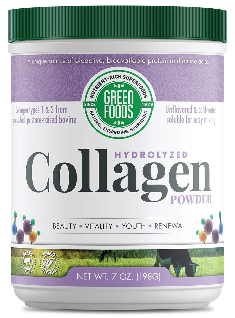 Grønne fødevarer Græs Fed Pastur Forhøjet Hydrolyseret Collagen Peptider Protein Powder 7oz - 30 portioner