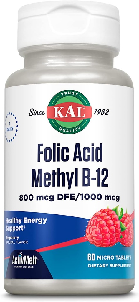 Kal 800 Mcg Folinsyre Methyl B- 12 tabletter, Hindbær, 60 greve