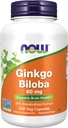 Now Foods Supplements, Ginkgo Biloba 60 mg, 24% Standardized Extract, Non- GMO Project Verified, 240 Veg Kapsler