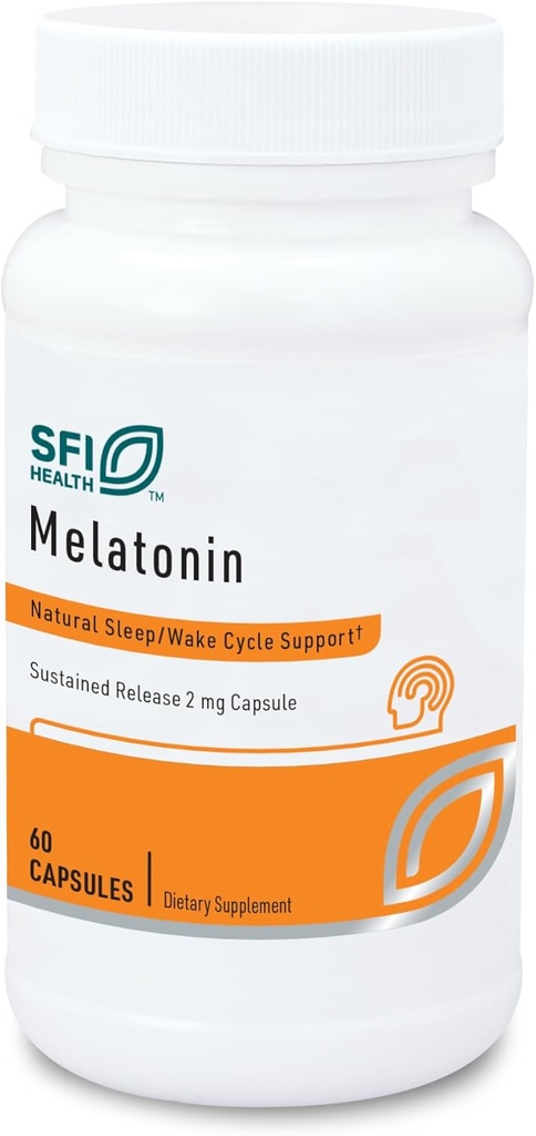 Klaire Labs SFI Health Melatonin- SR - Vedvarende 'tidsudskrivning' Melatonin 2 mg kapsler - Sovestøtte til mænd og kvinder (60 kapsler)