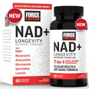 FORCE FACTOR NAD + (NMN eller Nicotinamid Riboside Alternative) med Resveratrol, Astaxanthin, Spermidin & Luteolin Complex, NAD til støtte Cellulær sundhed og sund aldring, 60 kapsler