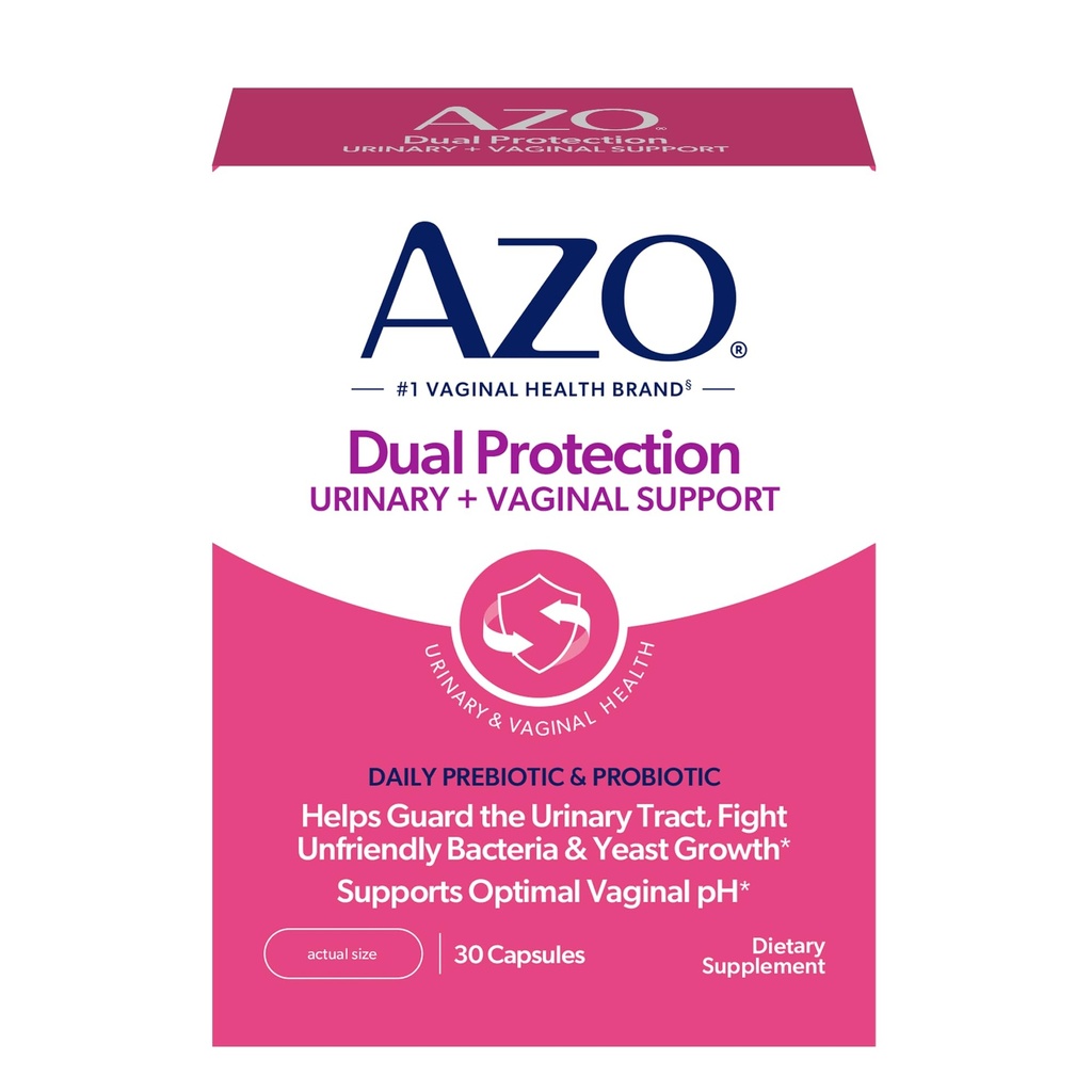 AZO Dual Protection, Urinary + Vaginal Support, Prebiotika og Probiotika til Kvinder *, Starter arbejder inden for 24 timer, non-GMO, 30 Greve