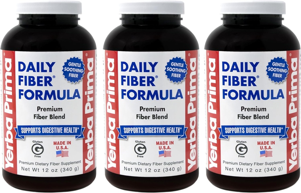 Yerba Prima Daily Fiber Formel Powder - 12 oz (Pack of 3) - Opløselig & Uopløselig Dietary Fiber Supplement - Colon Cleanse - Vegan, Non- GMO, Gluten- Free