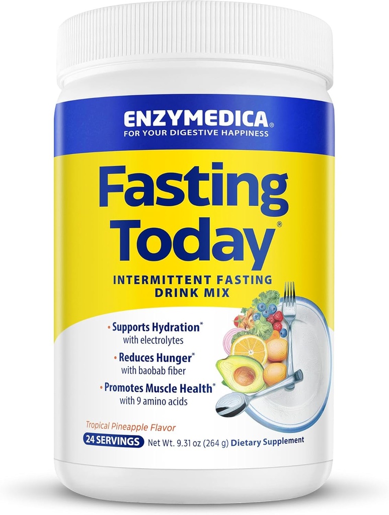 Enzymedica, Fasting Today, Intermittent Fasting Drink Mix med Electrolyte Powder supplement til Hydration, Appetit og Muscle Health, Keto Friendly, Tropical Ananaple Flavor, 24 Servering