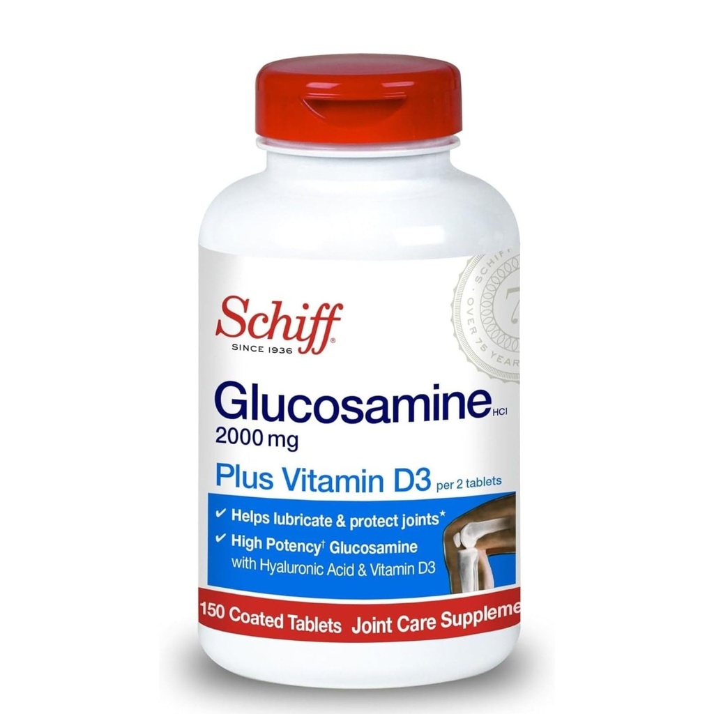 Schiff Glucosamin 2000mg med D3- vitamin og hyaluronsyre, 150 tabletter - Fælles tillæg