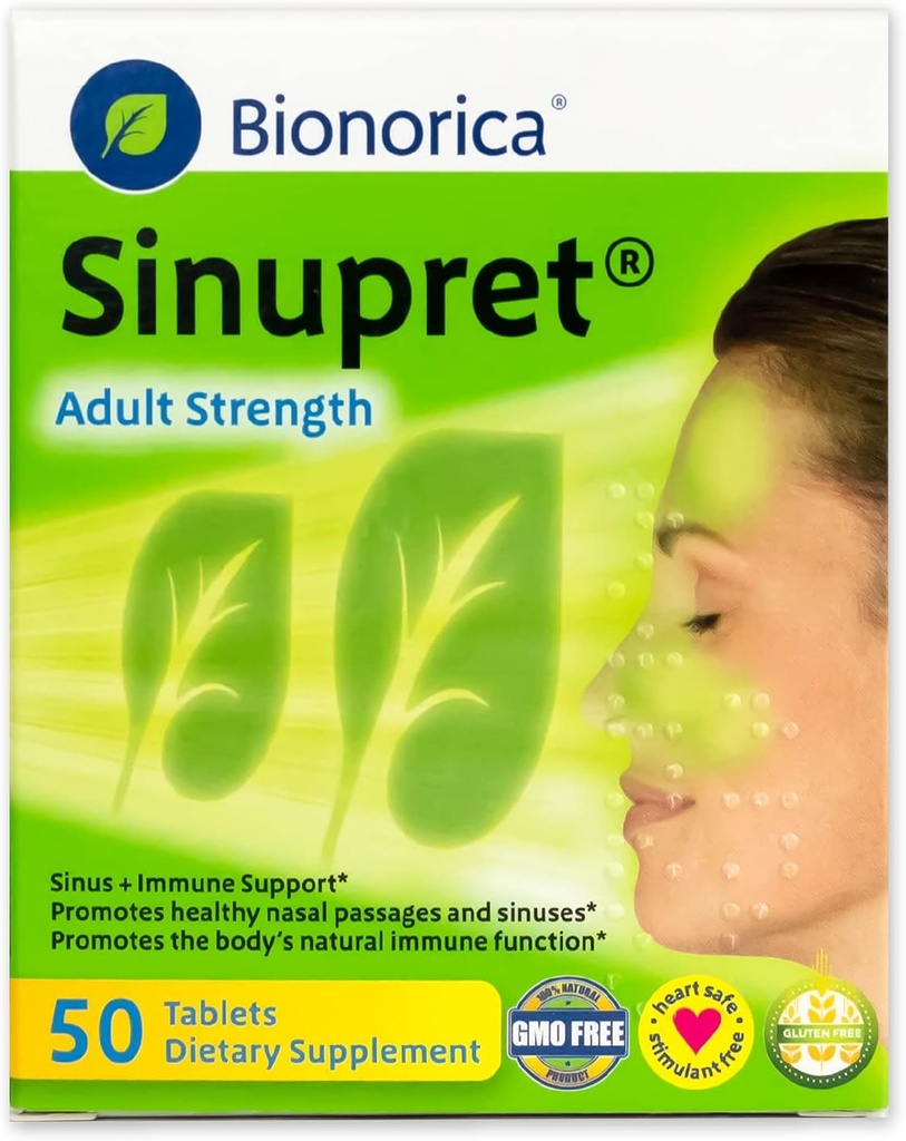 Sinupret Adult Strength Sinus + Immune Support All Natural, Fast Acting Herbal Nasal Passage & Immunity Boost Supplement with Verbena & Elder Flower - 50 Tablets (Pack of 2)