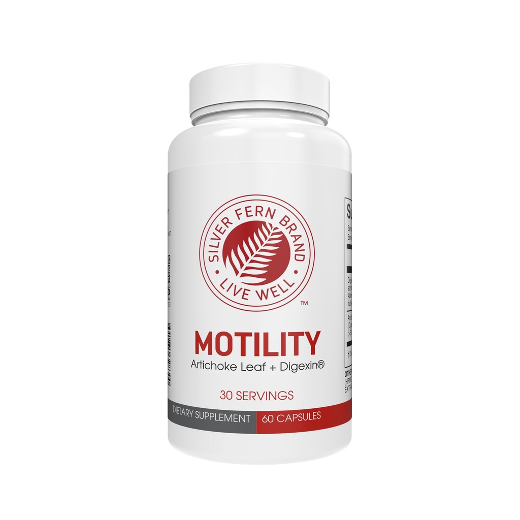 Sølv Fern Brand Motilit- Non- Laxative Forstoppelse og langsom motilitet Boost - 60 kapsler, 30 dages forsyning - Indeholder Artiskoke Leaf, Bud Okra Pods, & Winter Cherry