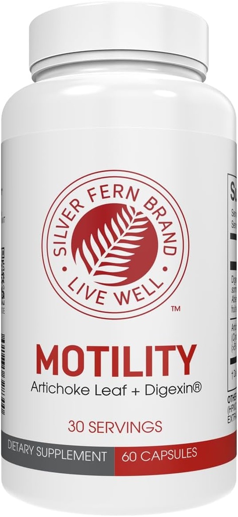 Sølv Fern Brand Motilit- Non- Laxative Forstoppelse og langsom motilitet Boost - 60 kapsler, 30 dages forsyning - Indeholder Artiskoke Leaf, Bud Okra Pods, & Winter Cherry