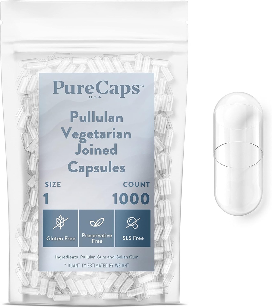 PureCaps USA - Tomme Vegetar Vegan Pullulan Pill Kapsler Størrelse 1: 124; 1.000 Forenede Pills
