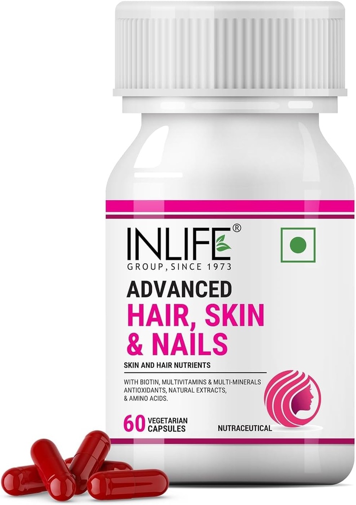 Biotin avanceret hår hud & negle supplement med multivitamin mineraler aminosyrer til hårpleje - 60 vegetariske kapsler