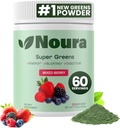 Super Green Powder, 60 Servering - Immunitet, fordøjelsesmæssige enzymer & probiotika til energi, Gut Health, Bloating Relief for kvinder - Grønne Superfood Powder - Blandede bær