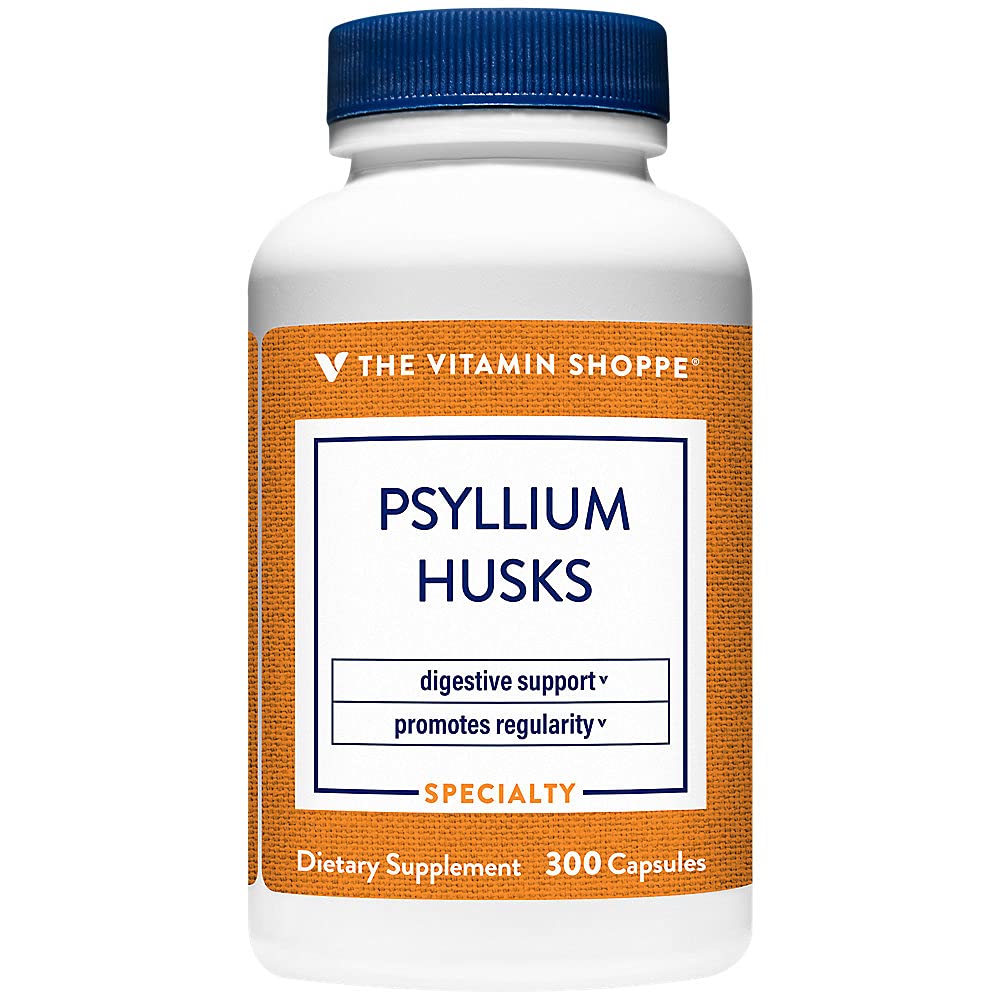 The Vitamin Shoppe Psyllium Huss - Plantago Ovata Fiber supplement, der understøtter regularitet & sund Cholesterol, 840 mg per servering - Gluten Free (300 kapsler)