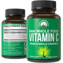 Peak Performance Raw Whole Food Natural Vitamin C kapsler fra Acerola Cherry til Max Absorption. Vegan USA Sourced Vitamin C Supplement 90 Pills. 500 mg Servering eller 2 Servere 1000mg