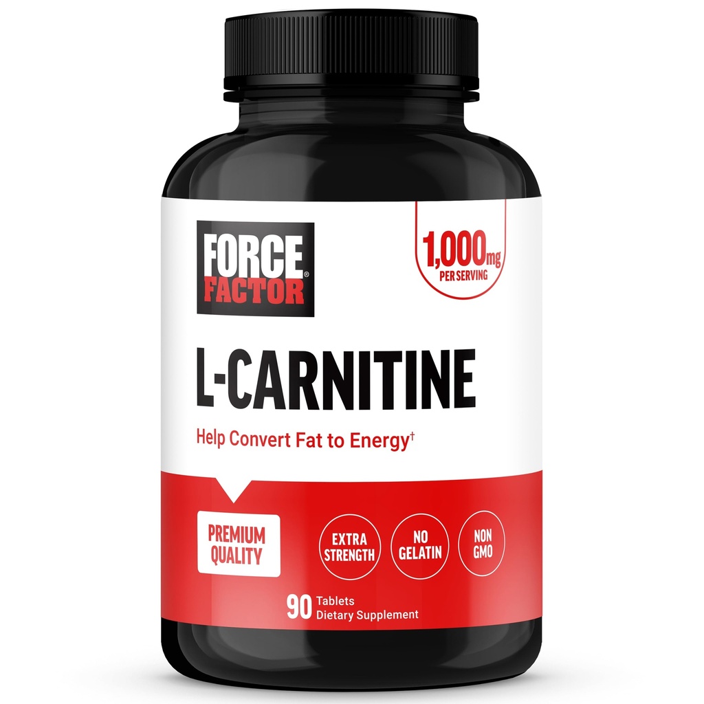 FORCE FACTOR L- Carnitin Supplement, L Carnitin Tartrate 1000mg kapsler til at konvertere fedt til energi, Support Muscle Recovery, og Boost øvelse ydeevne, Vegan, Non- GMO, 90 tabletter
