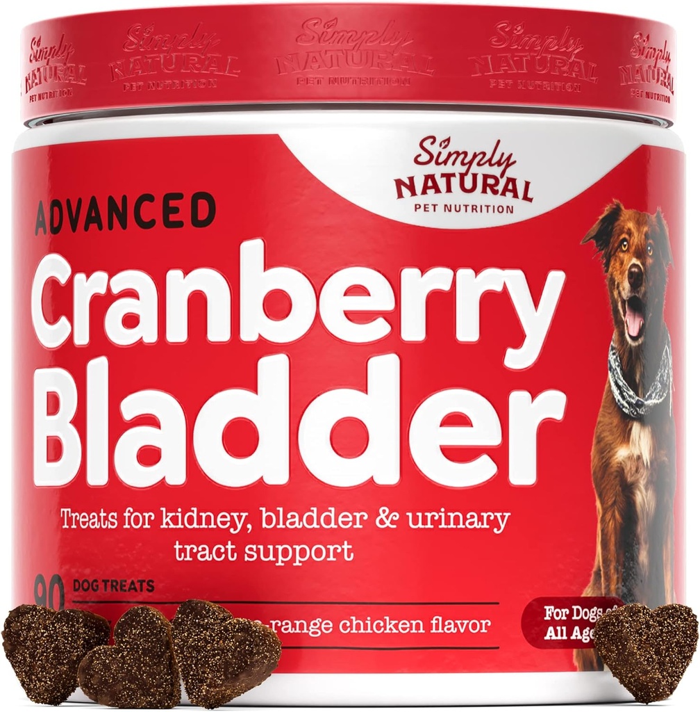 HundeUTI Behandling - Cranberry supplement til hunde, Naturlige Antibiotika til hunde til at lindre hund urinvejsinfektion, Understøtter Brege, Nyre & Immunsystemet - 90 Cranberry Chews