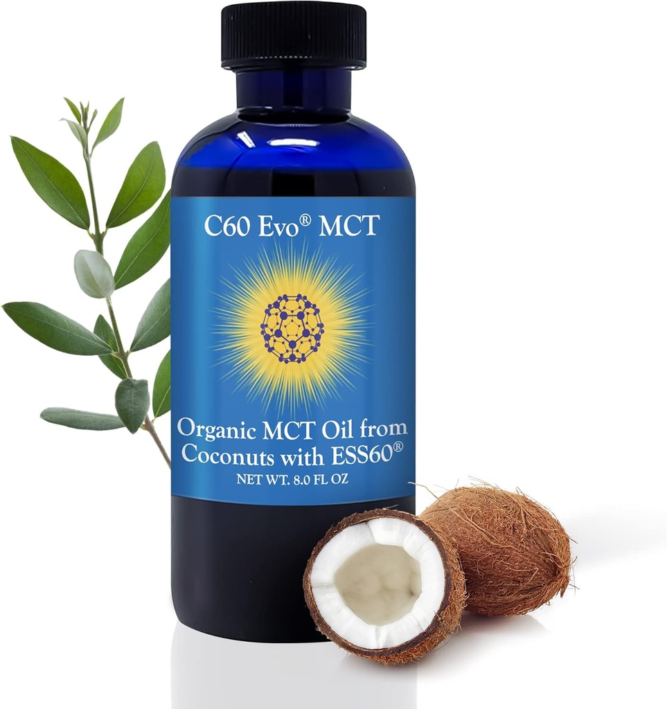 MCT Oil fra kokosnødder med C60 ESS60, immunstøtte, dvalehjælp rig på antioxidanter, fleksibilitet og fælles support supplement, fremmer MCT Wellness for Energy Boost, 8 oz