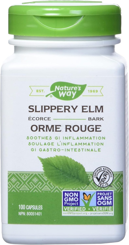 Nature 's Way Slippery Elm Bark, lindrer gastrointestinal inflammation, 100 vegetariske kapsler (2 Pack)