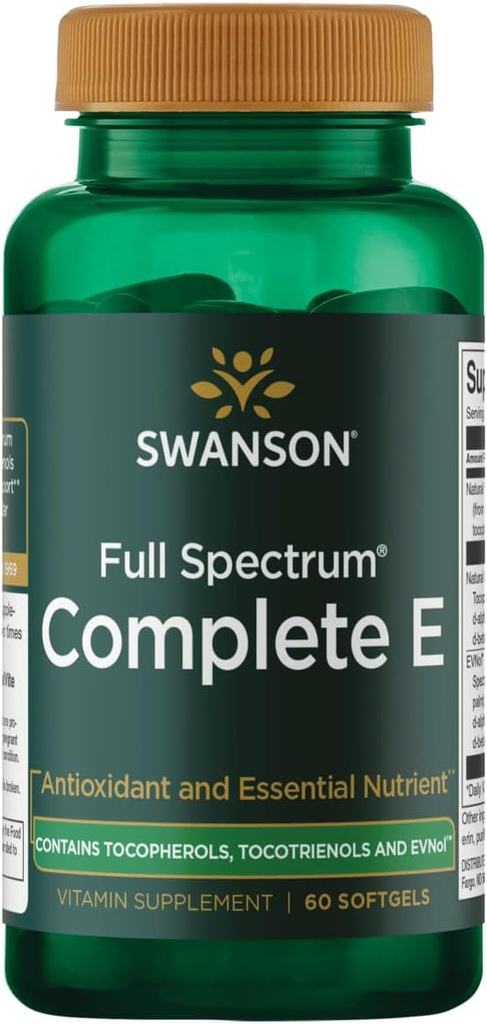 Swanson Full Spectrum E-vitamin med tocotrienoler - fremmer hjerte sundhed og cellular sundhed støtte - Natural Supplement for Samlet Wellness - (60 Softgels)