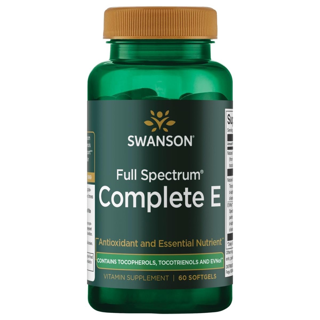 Swanson Full Spectrum E-vitamin med tocotrienoler - fremmer hjerte sundhed og cellular sundhed støtte - Natural Supplement for Samlet Wellness - (60 Softgels)