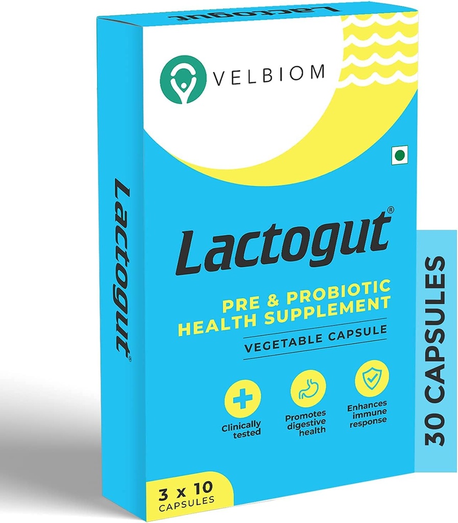 Lactogut Probiotika Supplement for Immunitet og fordøjelsessygdomme, Gut Health Multi Strain og Site-specifik præ-probiotiske formel hjælper i Ibs og Ibd - 30 kapsler