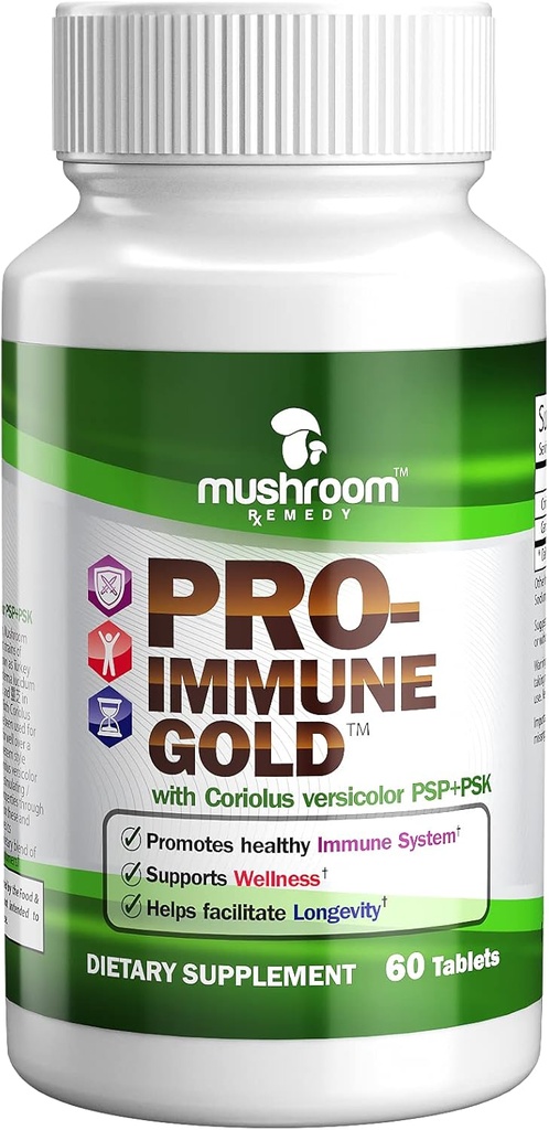 PRO- immunforgyldt 124; Best immunfortykningsgrad 124; Klinisk studium Coriolus versicolor PSP + PSK & Ganoderma lucidum Mushroom Mycelium Extract, All- Natual, Antioxidant Supplement, cGMP & USA Made, 60 tabletter