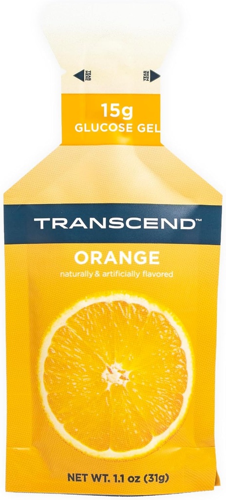 Transcend Foods Orange Gel (1.1 oz, pakke med 24) Fast- Actioning Carb Gel Orange Flavor - Koffein Free, Gluten Free