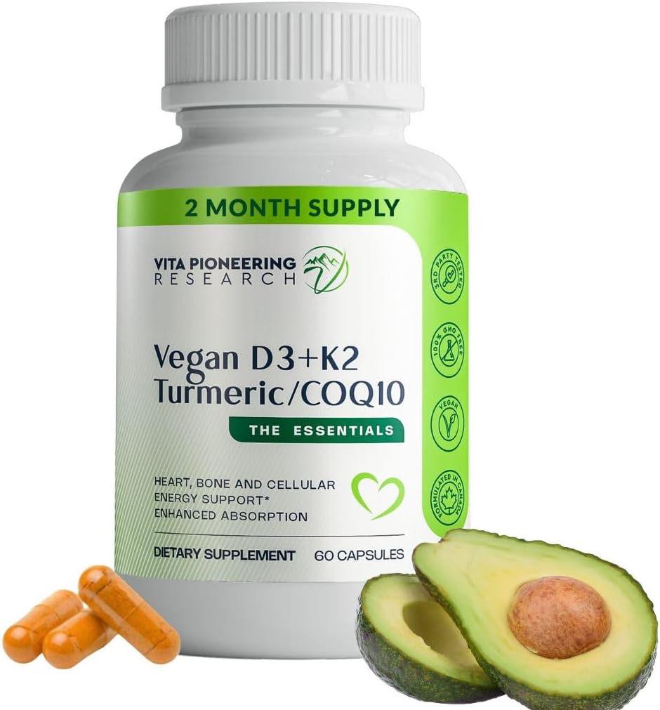 5- in-1 D3- vitamin 2000IE + K2Vital vitamin K2 med gurkemeje og COQ10 - med Avocado pulver til forbedret absorption - hjerte, ben, cellular sundhed støtte