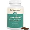 Real Mushrooms 5 Defenders Mushroom Complex - Organic Adaptogen Mushroom Blend med Chaga, Reishi, Tyrkiet Tail, Maitake & Shiitake for Wellness Support - Mushroom Beta Glucan Kapsler - 200 Greve