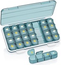 Pill Organizer 4 gange om dagen, Pill Box 4 gange om dagen 7 dag - Acedada Weekly Medicine Box Organizer med separat sag, Portable Daily Pill Container Dispenser for Vitamin, Fiskeolier, Kosttilskud, Blå
