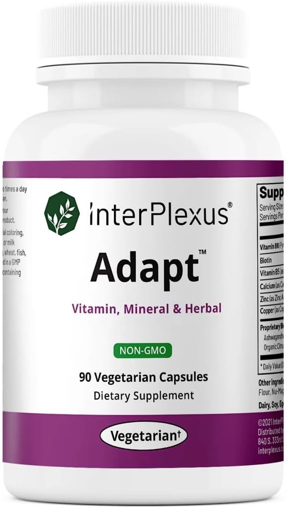InterPlexus Adapt - Vitamin, Mineral, & Herbal Adrenal Supplement - Gluten Free, Dairy Free, Soy Free - 90 Kapsler (90 Servere)