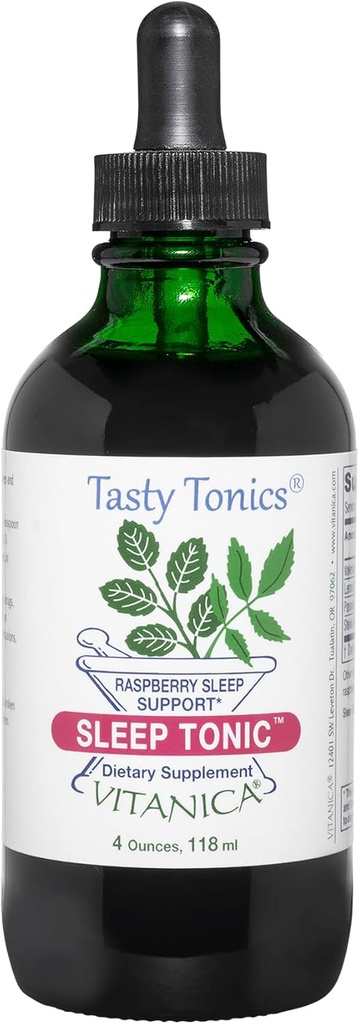 Vitanica Sleep Tonic, Natural Liquid Sleep Support, Dr. Formuleret, Afslapning og rolig støtte til voksne, Stress Relief, Valerian Root, Lemon Balm, Passion Flower, Vegan, 4 Ounce