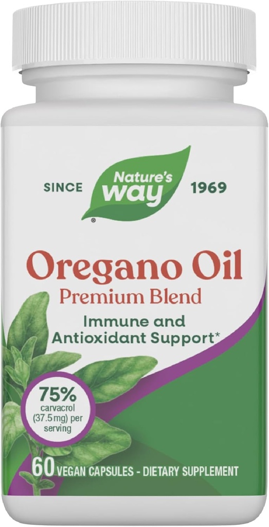 Nature 's Way Oregano Oil, immun og antioxidant Support, * 75-85% Carvacrol per Serving, Gluten Free, 60 Veganske kapsler