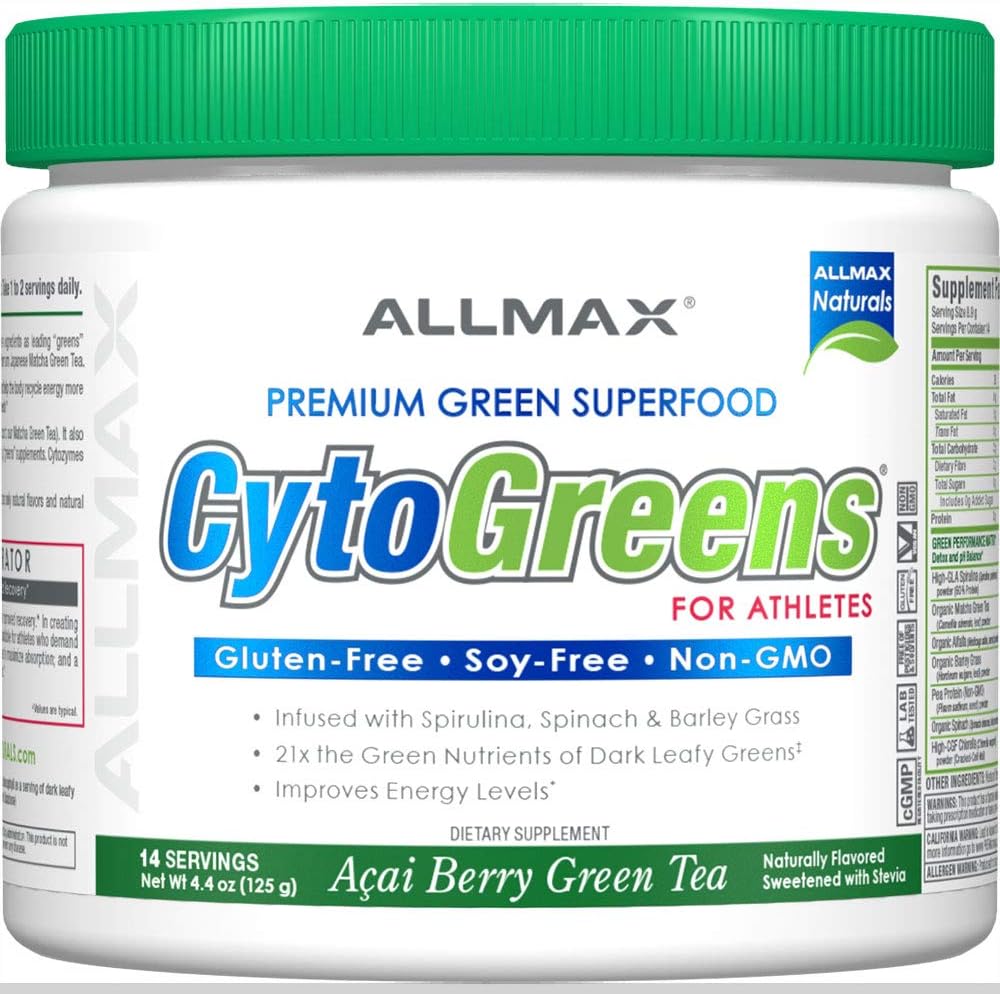 ALLMAX Nutrition - Cytogreens Super Green Powder, Infunderes med Spirulina, Spinach & Barley Grass, Understøtter immunsundhed og fordøjelsesfunktion, Vegansk Friendly, 125 Bedste