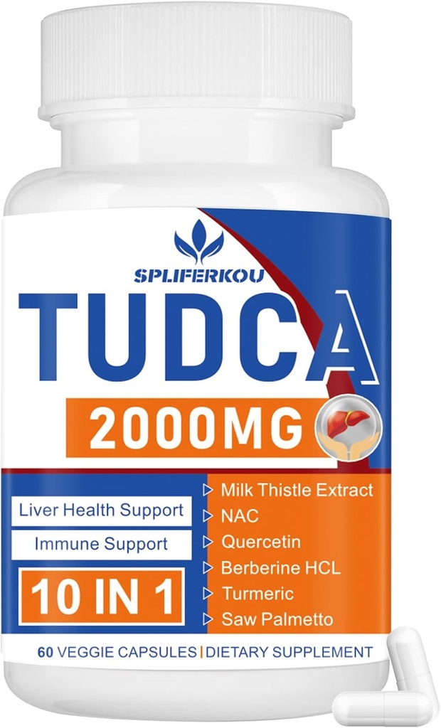 2000mg Tudca Leverstøtte Supplement, Tudca Bile Salt med mælk tidsel og Nac, 60 kapsler til 30 dage, Support til lever, afgiftning, immunsystem