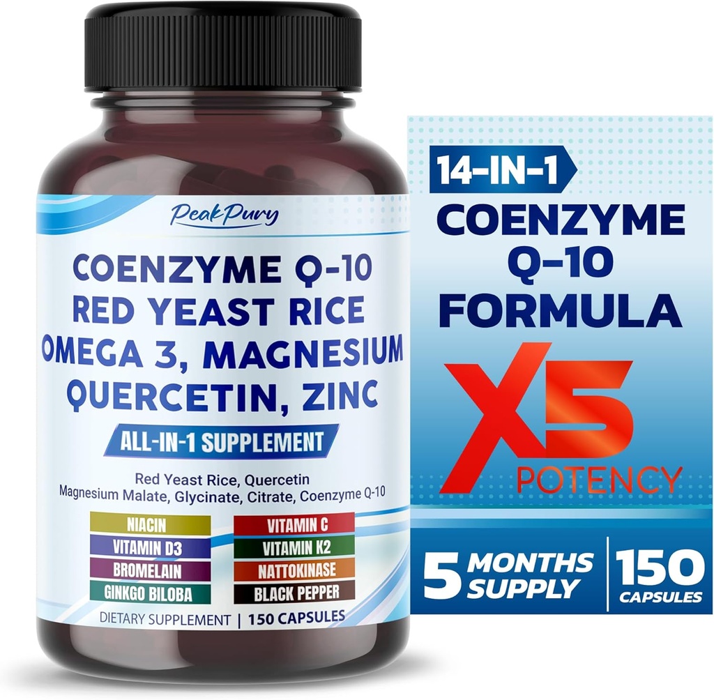 Coenzym Q- 10 Rød Gær Rice Quercetin Magnesium Malat, Glycinat, Citrat - Made in USA