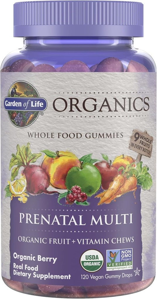Have af liv Organics Prenatal Gummies Multivitamin med vitamin D3, B6, B12, C & Folate for Sund Føtale Udvikling - Økologisk, Non- GMO, Gluten- Free, Vegan, Berry Flavor, 30 Day Supply