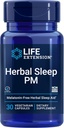Life Extension Herbal Sleep PM, Lemon Balm, honokiol (Magnolia bark), Kamille, fremmer sund søvn, Hormon-fri, melaton- fri, Gluten Free, Non- GMO, Vegetar, 30 Kapsler