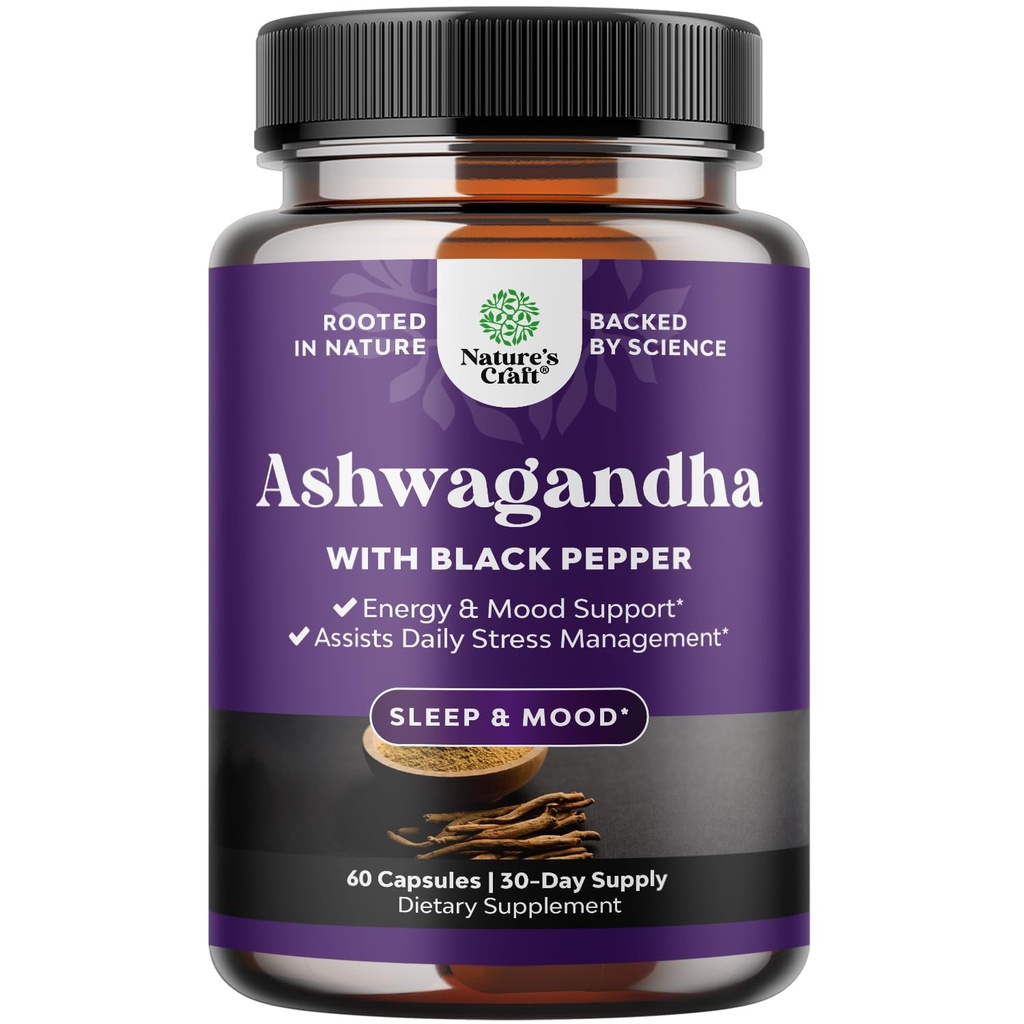 Bedste Ashwagandha Root Powder kapsler 1300 mg - Premium afslapning søvn naturligt supplement - Calming Energy Forynge 100% Pure Potent Ingredienser til kvinder og mænd 30 Servering pr Container