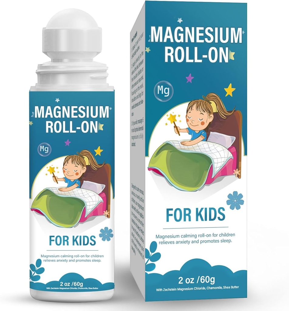 Magnesiumlotion til børn, Magnesium Roll on for Sleep & Call - Hjælp børn med at slappe af og sove, topisk Magnesium Cream - Support a Balanced Mood, Bedtime & Night