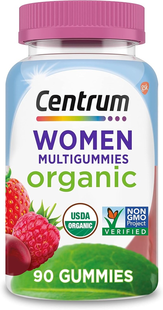 Centrum Kvinder Organic Multigummies Kvinder Multivitamin Gummies Organic Multivitamin for kvinder med essentielle næringsstoffer til immunforsvar, Metabolisme, og hår hud og negle Vitaminer - 90 Ct