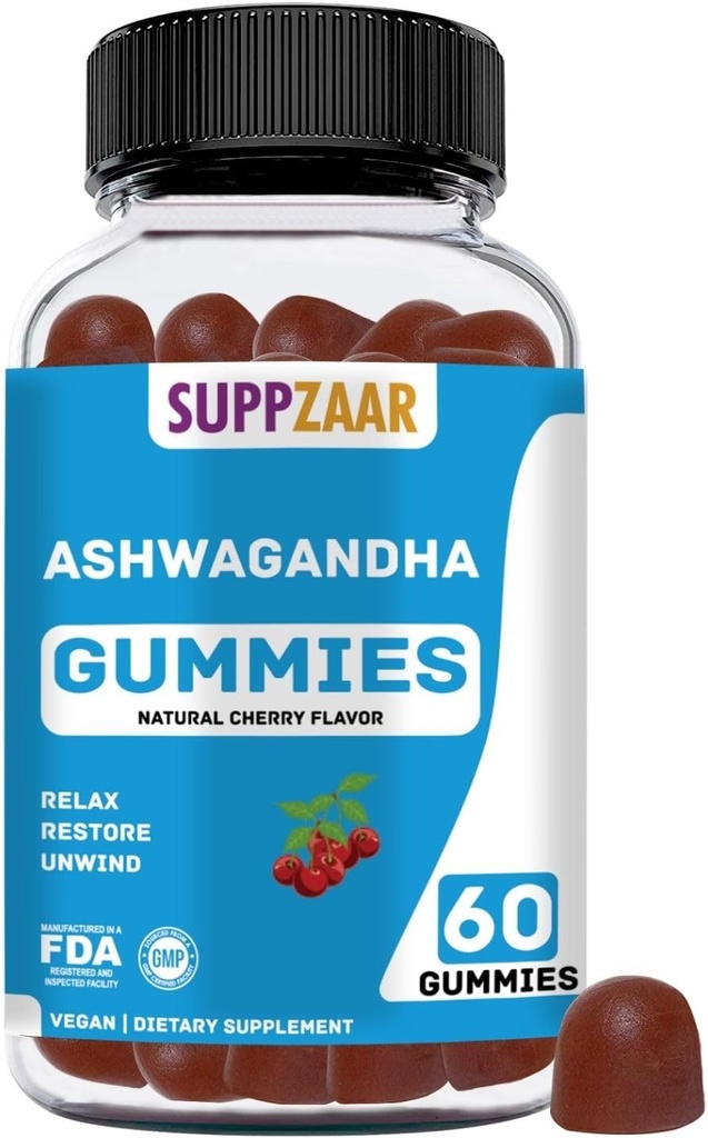 750mg Ashwagandha Gummies Supplement med D-vitamin & Zink- 124; 60 Servings - 124; Vegan Gummy, Gluten- Free, Non- GMO & Plant- Based