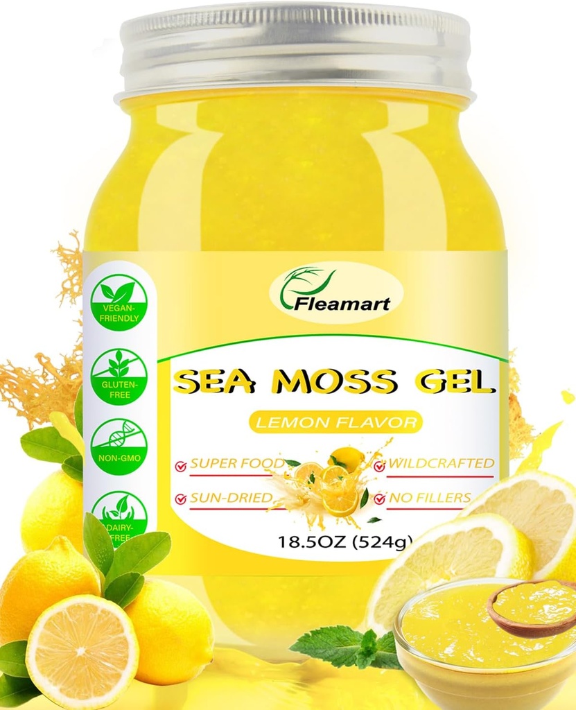 Irish Sea Moss Gel Raw 18.5OZ Natural Wildcrafted Seamoss Gel with 92 Minerals and Vitamins, Healthy Digestion, Non-GMO Project