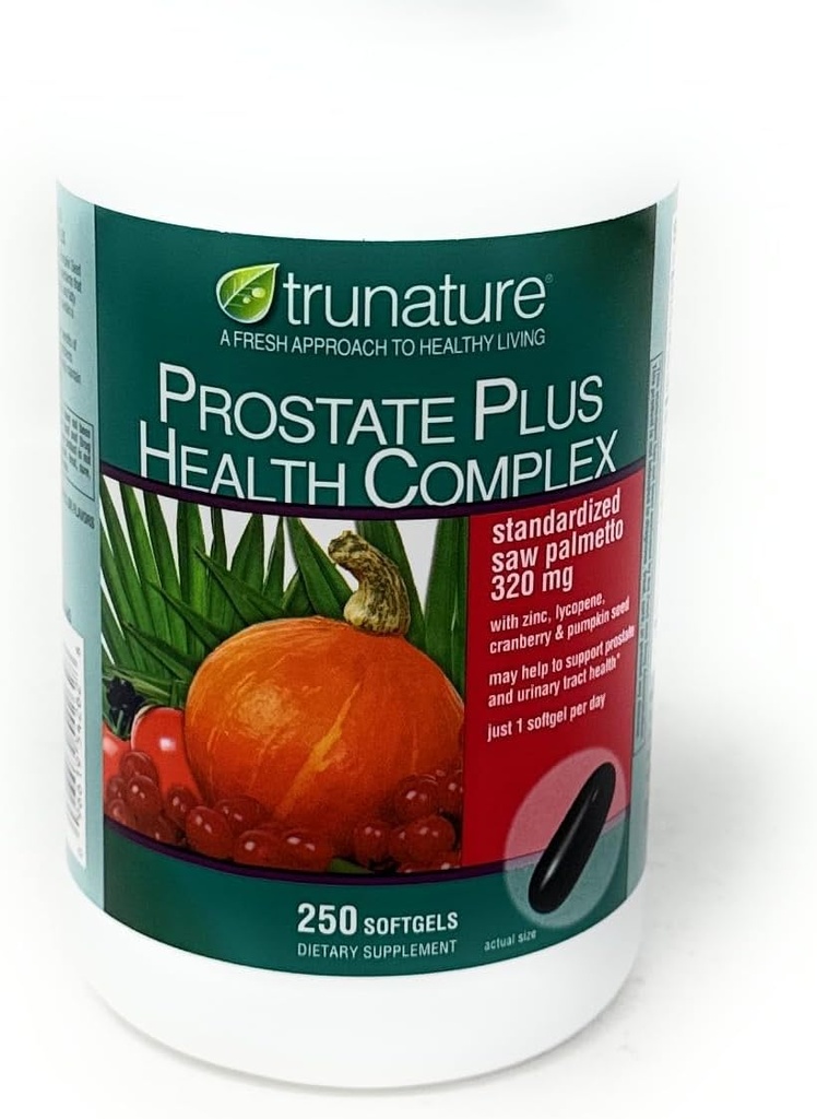 TruNature Prostate Plus Health Complex - Saw Palmetto med zink, Lycopene, Pumpkin Seed, Cranberry - 250 Softgels (1 flaske)
