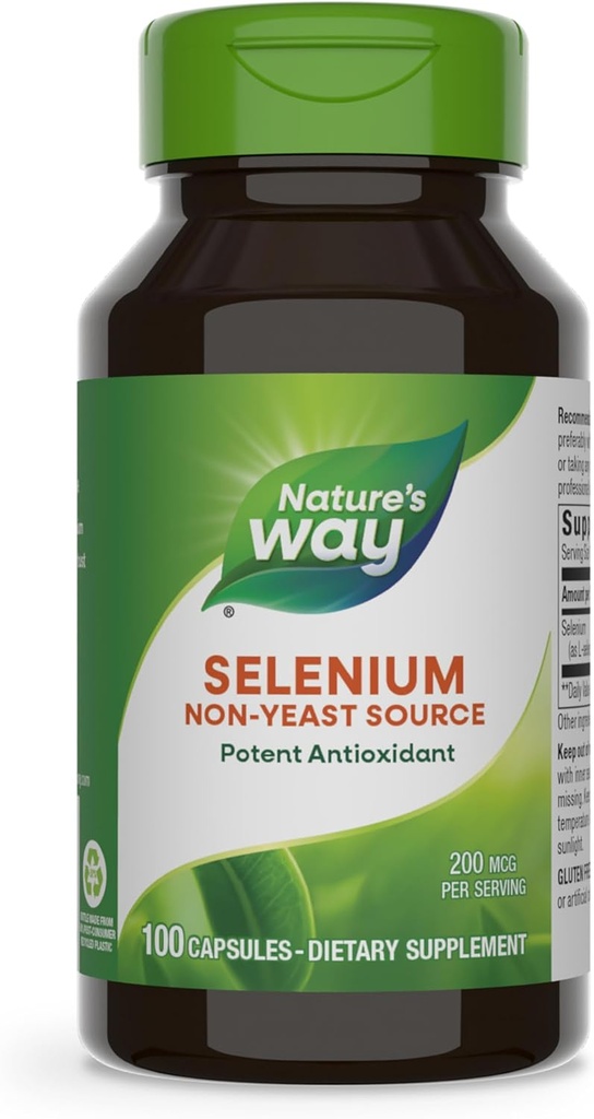 Nature 's Way Selen, Non- Gær Kilde, Potent Antioxidant, 100 kapsler (Packaging May Vary)