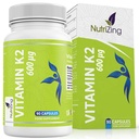 NutriZing K2 Vitamin Supplement MK- 7 - Høj styrke 600mcg - Understøtter Bone & Arterial Sundhed - 90 Vegan Kapsler - Vitamin K2 til mænd og kvinder - 3 måneders forsyning