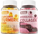 Sugar Free Collagen fyldt gummies + Sugar Free Gurkemeje fyldt gummies, for sund hud hårnegle, ben & fælles støtte, immunforsvar og fordøjelsessygdomme