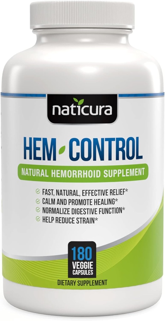Hem- Control - Hurtig effektiv hæmoridbehandling supplement - Kraftfuld Formel til at fremme symptomlindring, Shrinking of hæmorider, Let ubehag - 180 Veganske Kapsler - Made in USA