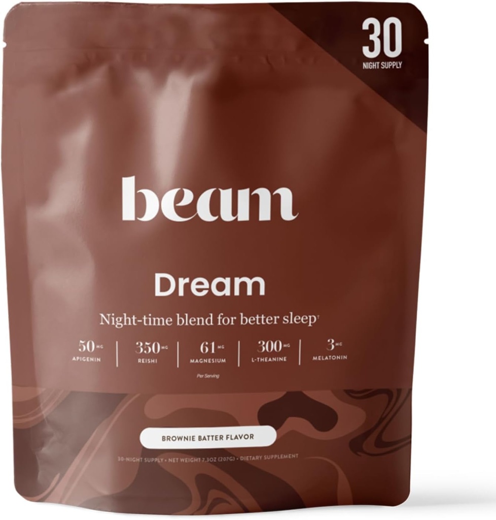 Beam Dream Sleep Powder, L- Theanin, Apigenin, Reishi og Magnesium, Tredjeparts testet Natural Sleep Aid & Sleep Supplement for Deep Sleep, Afslapning og Inddrivelse, Natural Sleep Support, 30 Serveringer