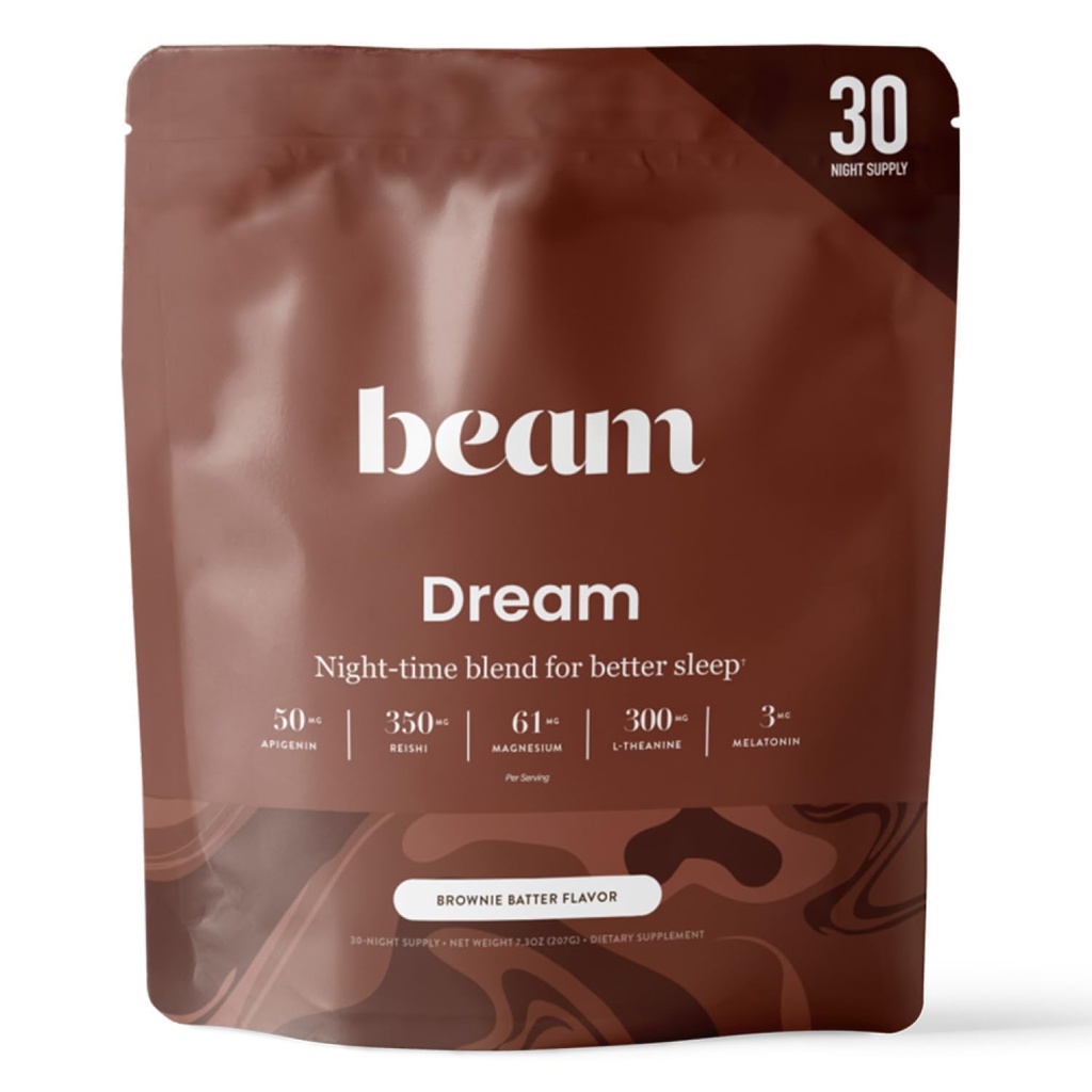 Beam Dream Sleep Powder, L- Theanin, Apigenin, Reishi og Magnesium, Tredjeparts testet Natural Sleep Aid & Sleep Supplement for Deep Sleep, Afslapning og Inddrivelse, Natural Sleep Support, 30 Serveringer