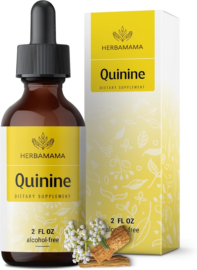 HERBAMAMA Quinine Drops for Leg Cramps - Vegan Cinchona Cramp Bark Tincture - Non-GMO, Alcohol & Sugar-Free Pure Quinine Liquid Supplement, 42-Day Supply